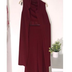 3pc burgundy set - top, trousers, and cape